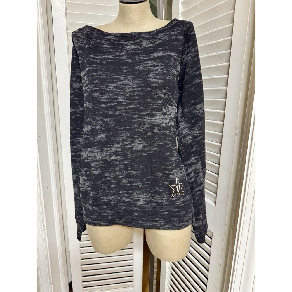 Nike women's Boat Neck Marled Marbled Black Top‎ l/large V Star Gold Swoosh